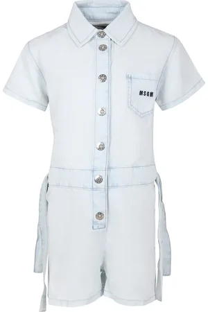 Msgm Light Blue Jumpsuit For Girl With Logo