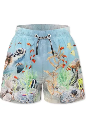 Molo Light Blue Swim Shorts For Boy With Ocean Print