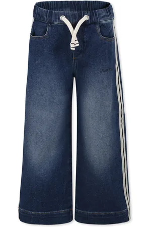 Palm Angels Blue Jeans For Girl With Logo