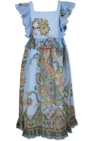 Etro Light Blue Dress For Girl With Paisley Print