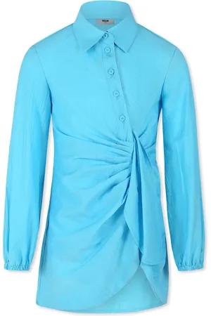Msgm Light Blue Dress For Girl With Logo