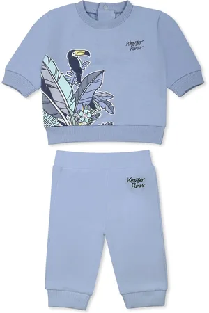 Kenzo Light Blue Birth Suit For Baby Boy With Logo