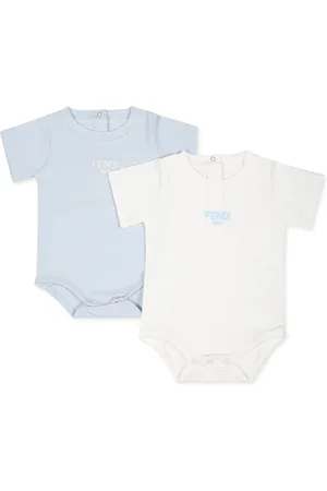 Fendi Light Blue Babygrow Set For Baby Boy With Logo
