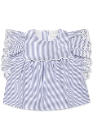 Chloé Light Blue Top For Baby Girl With Flowers