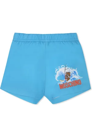 Moschino Light Blue Swimsuit Shorts For Baby Boy With Teddy Bear And Logo