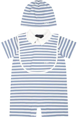 FAY Light Blue Romper Set For Baby Boy With Logo