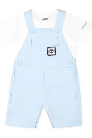 Timberland Light Blue Dungarees Suit For Baby Boy With Logo