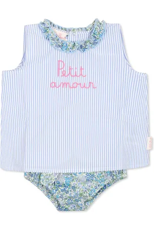 MC2 SAINT BARTH Light Blue Suit For Baby Girl With Writing