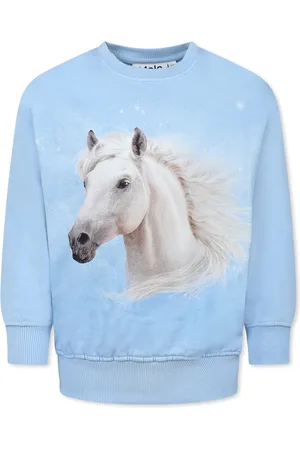 Molo Light Blue Sweatshirt For Girl With Horse Print