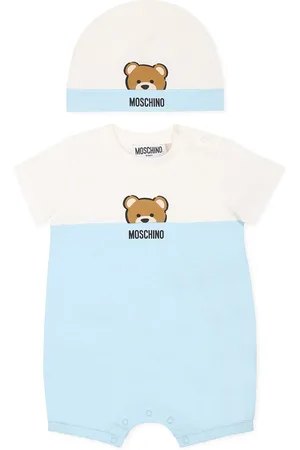 Moschino Light Blue Romper Set For Baby Boy With Teddy Bear