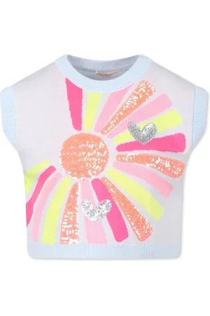 Billieblush Light Blue Vest Sweater For Girl With Sun