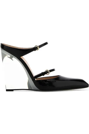 Gucci Black Leather Wedges