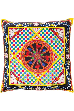 Dolce & Gabbana Multicolor Small Cushion With Carretto Foulard Print In Duchesse Cotton