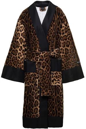 Dolce & Gabbana Multicolor Kimono Bathrobe With All-over Leopard Print In Cotton