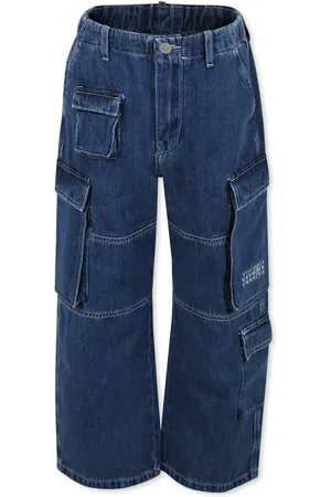 Maison Margiela Blue Jeans Cargo For Kids With White Logo