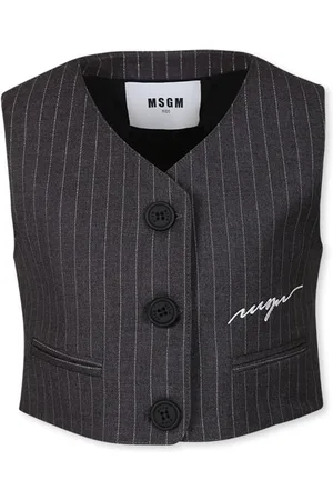 Msgm Gray Vest For Girl With White Logo
