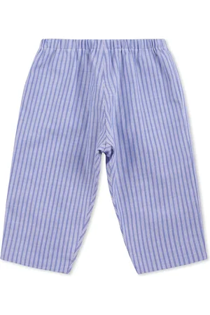 BONPOINT Light Blue Trousers For Baby Girl With Floral Print