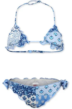 MC2 SAINT BARTH Light Blue Bikini For Girl With Floral Print
