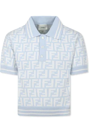 Fendi Light Blue Polo Shirt For Boy With Ff