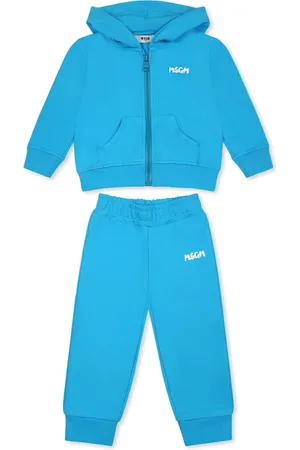 Msgm Light Blue Suit For Babykids With Logo