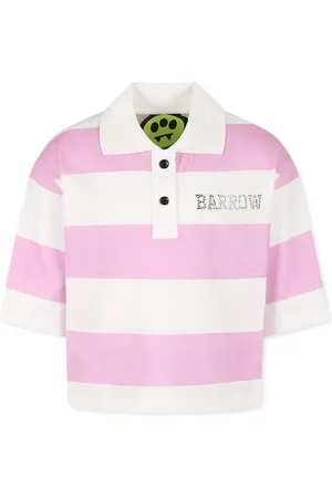 BARROW Pink Crop Polo Shirt For Girl With Logo