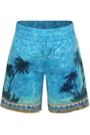 Casablanca Light Blue Shorts For Boy With Palm Tree Print