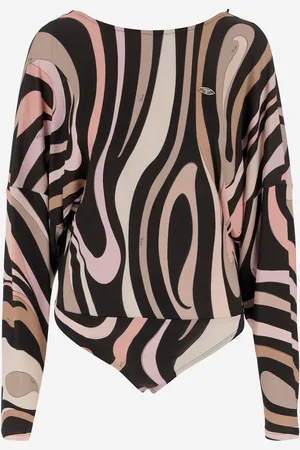 Puccini Marble Print Bodysuit With Cape Sleeves