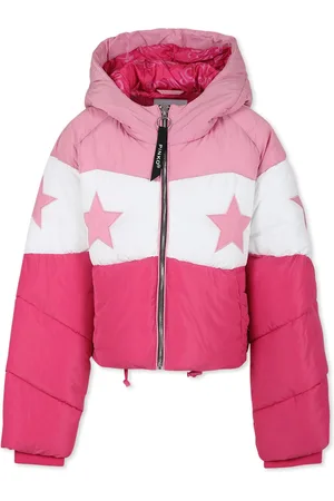 Pinko Pink Crop Down Jacket For Girl With Logo