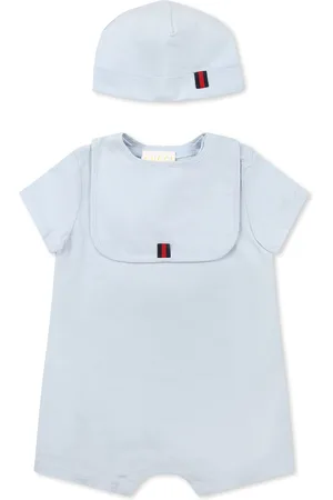 Gucci Light Blue Romper Set For Baby Boy With Logo