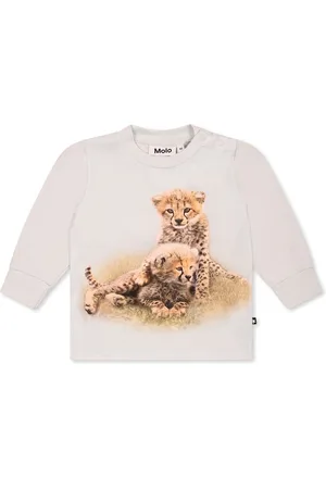 Molo Light Blue T-shirt For Babykids With Cheetah
