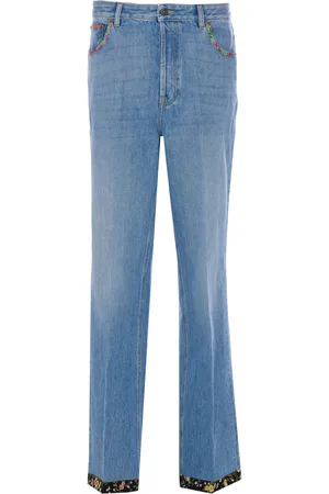 VALENTINO GARAVANI Floral Print Hem Denim Trousers
