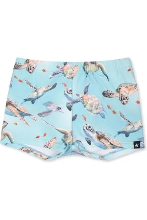 Molo Light Blue Swim Shorts For Baby Boy With Ocean Print