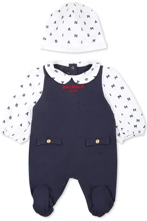 Balmain Blue Babygrow Set For Baby Girl With Logo
