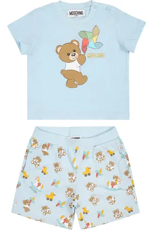 Moschino Light Blue Set For Baby Boy With Teddy Bear And Pinwheel