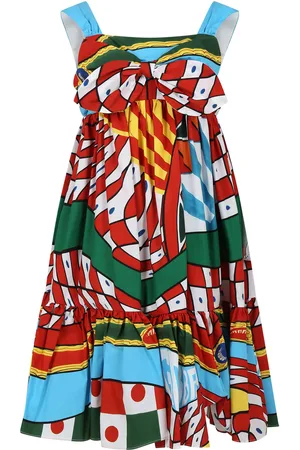 Dolce & Gabbana Red Dress For Girl With Cart Print And Logo