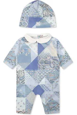 Etro Linght Blue Babygrow Set For Baby Girl With Paisley Print