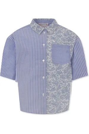 BONPOINT Light Blue Shirt For Girl With Floral Print