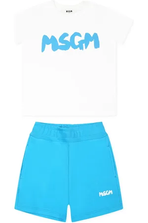 Msgm Light Blue Suit For Babykids With Logo