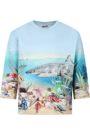 Molo Light Blue Sweatshirt For Boy With Shark Print