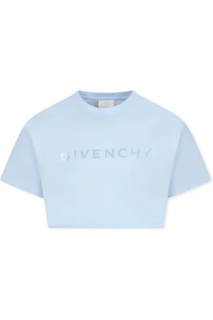 Givenchy Light Blue Crop T-shirt For Girl With Logo