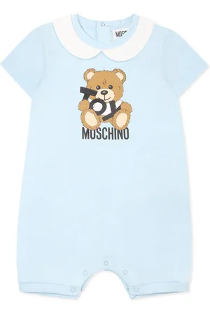Moschino Light Blue Romper For Baby Boy With Teddy Bear