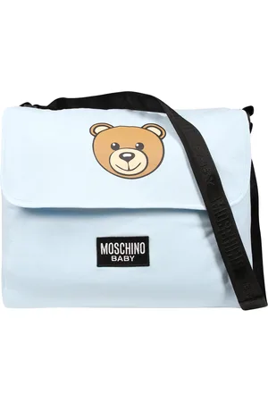Moschino Light Blue Mother Bag For Baby Boy With Teddy Bear And Logo