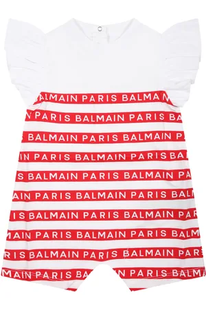 Balmain Romper For Baby Girl With Red Stripes And Logo