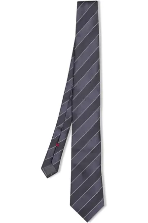 Brunello Cucinelli Dark Grey Silk Chevron Tie