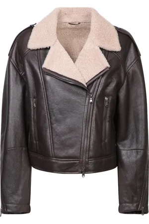 Brunello Cucinelli Shearling-collar Cropped Biker Jacket