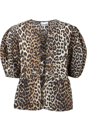 Ganni Leopard Print Peplum Blouse