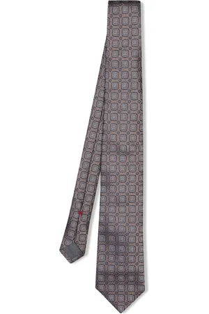 Brunello Cucinelli Beige Silk Tie With Geometric Pattern