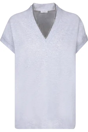 Brunello Cucinelli V-neck Silver T-shirt