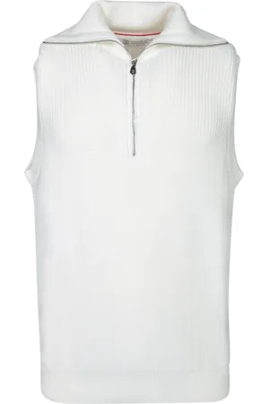 Brunello Cucinelli Cream Cotton Midzip Vest