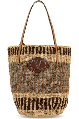 VALENTINO GARAVANI Embroidered Raffia Vlogo Signature Shopping Bag